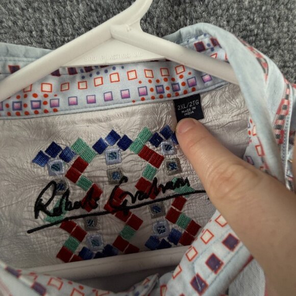 Robert Graham Button Up Shirt Cotton Striped Colorful 2XL Red Blue Woven Spread - Picture 10 of 16